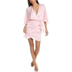 RAMY BROOK Alexis Satin Faux Wrap Mini Dress Color Candy Pink Size 4 NWT $445